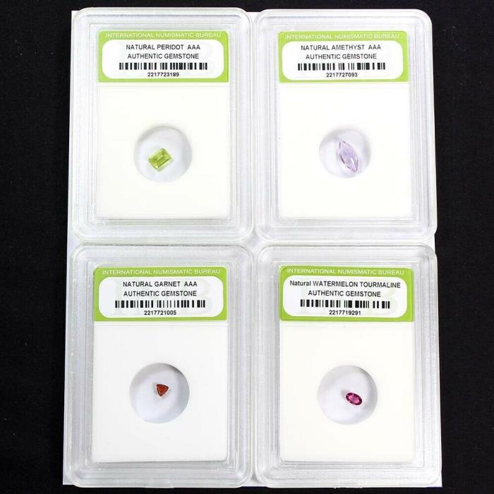 Lot of 4 Natural Gemstones Amethyst - Peridot - Watermelon Tourmaline - Garnet