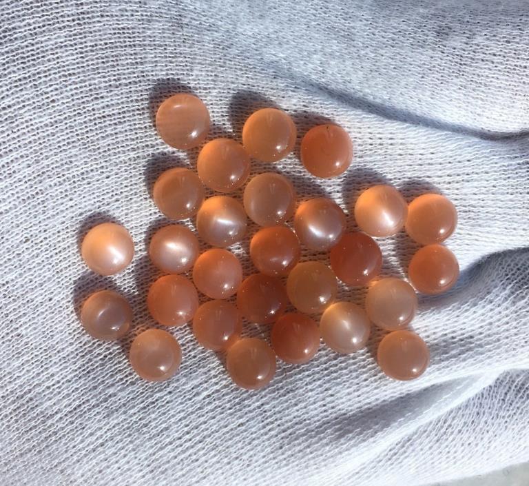 Orange and Peach Moonstone Size 5 MM Round Cabochon Gemstone. 10 Pcs Per Lot