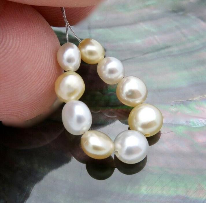 AAAAA SOUTH SEA MYANMAR KEISHI PEARLS - IRIDESCENT RICH GOLDEN & WHITE NATURAL