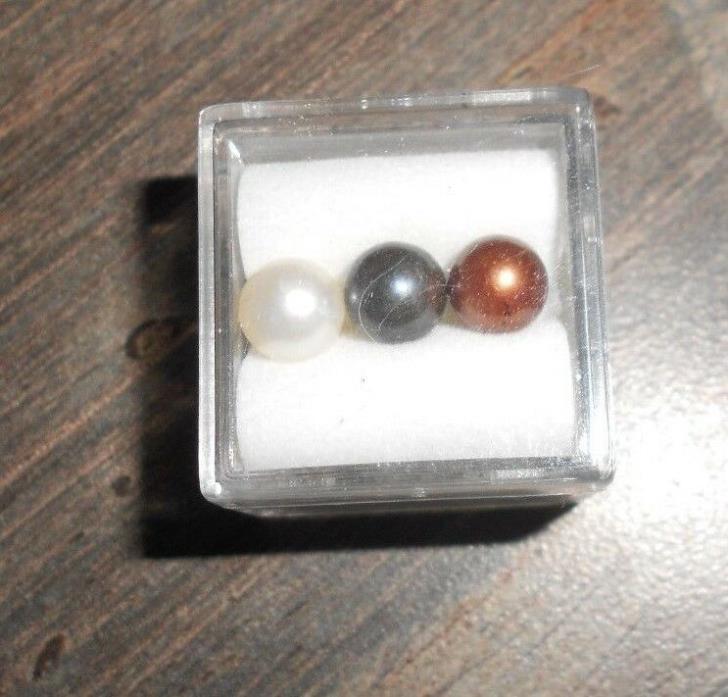 3-lot pearls white copper black 6 1/2mm diameter