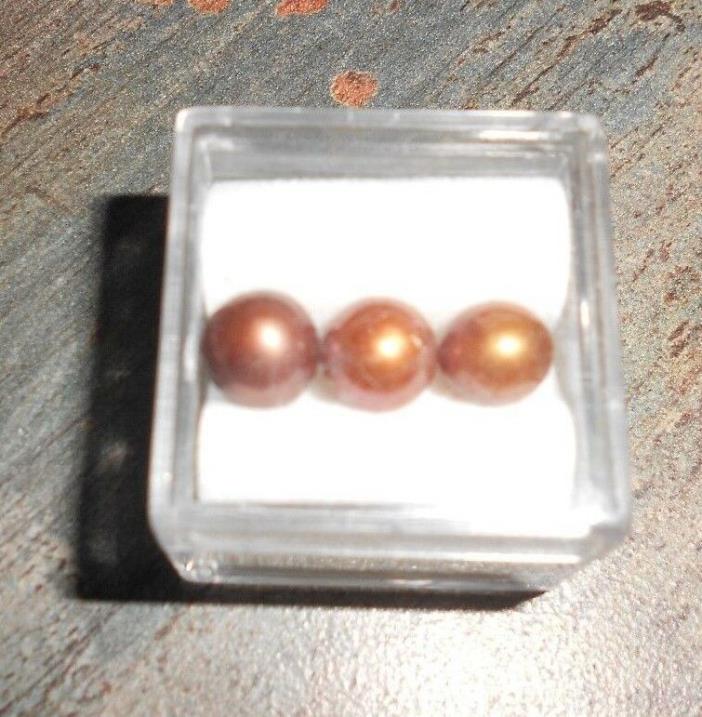 3-lot pearls copper gold 6 1/2mm-7mm diameter (3)