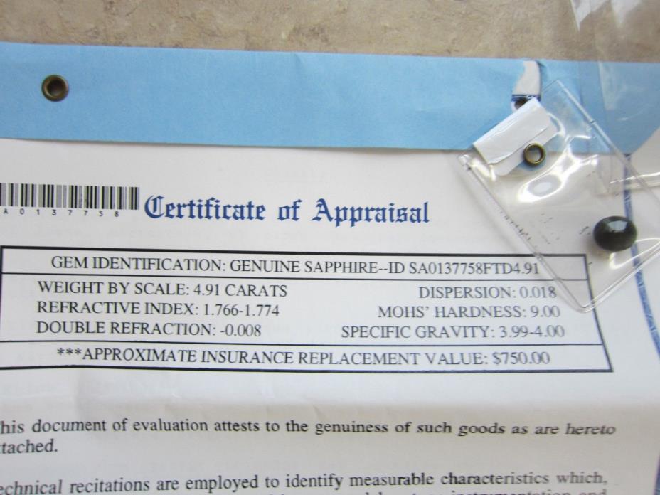Genuine 4.91 CT Sapphire Stone Oval Cut Loose Gemstone Certificate 0f Appraisal