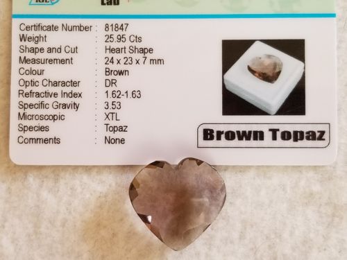 25.95 Ct. IGL Certified Heart Shape Brazilian 24 x 23 mm Brown Topaz Gemstone