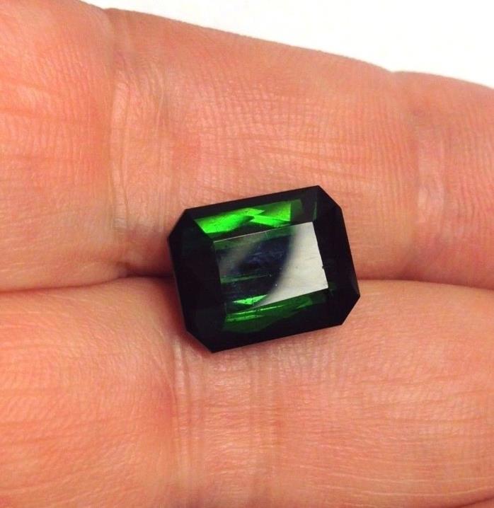 Completely Flawless Dazzling 6.22CT Natural Green Tourmaline 9x12mm Emerald Cut