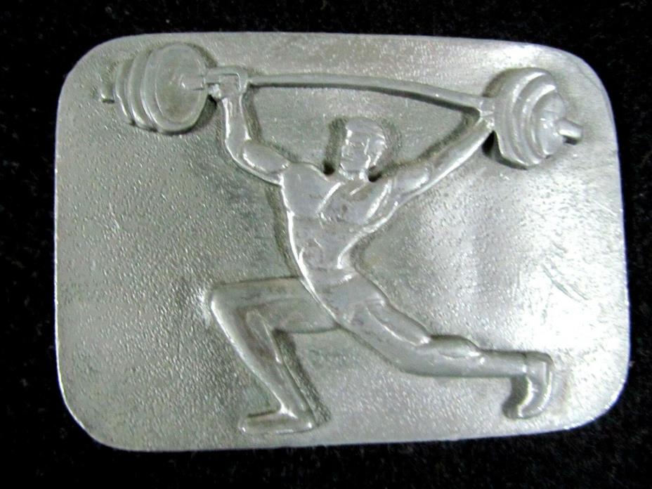 VINTAGE INSTYLE MUSCLE MAN / BAR BELLS  BELT BUCKLE 1978 USA  #1124
