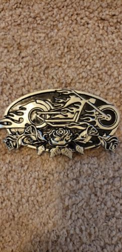 Motorcycle roses flames belt buckle Harley Biker Mobtown chicago