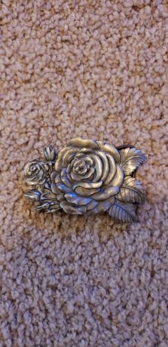 1993 SISKIYOU ROSE SHAPED PEWTER BELT BUCKLE harley biker