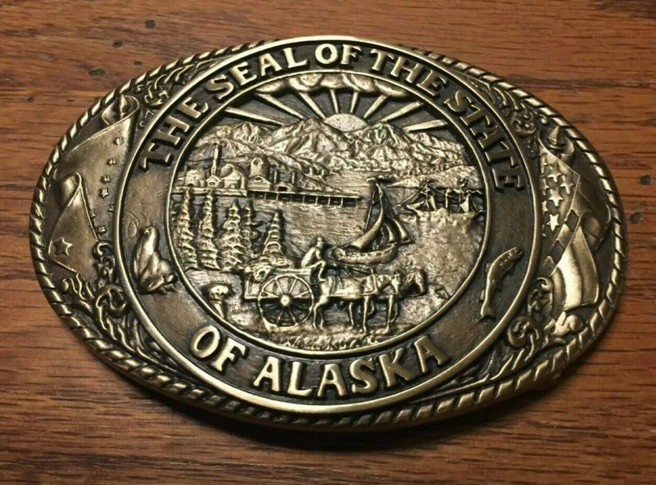 Tony Lama Men's Solid Brass State of  Alaska Belt Buckle