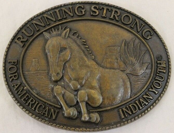 Brass 1996  NATIVE AMERICAN INDIAN YOUTH RUNNING STRONG Embossed Stallion