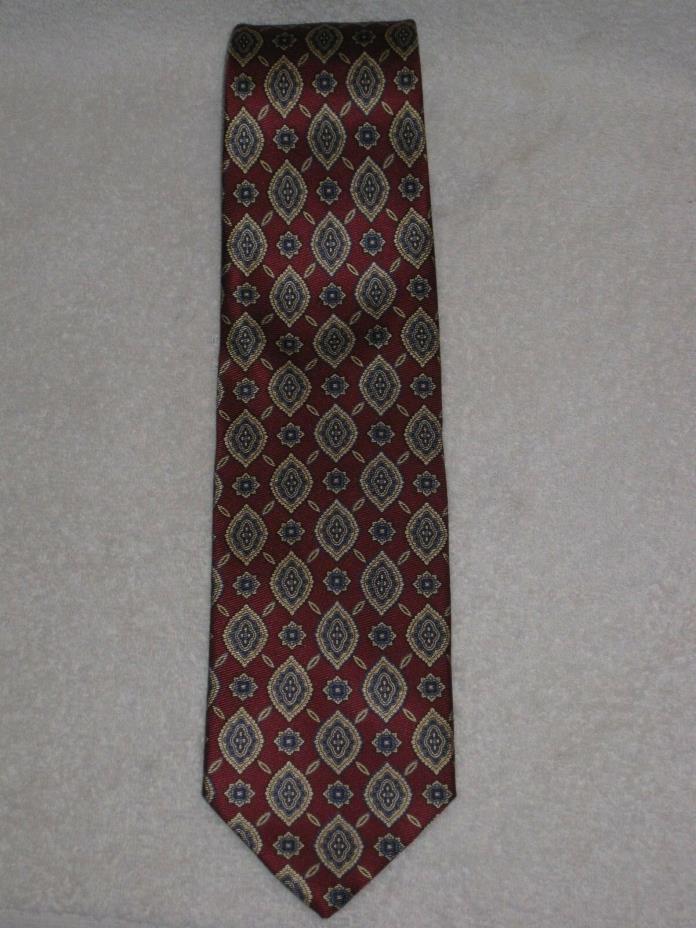 Men's Jos A Bank Neck Tie Burgundy with Blue and Gold