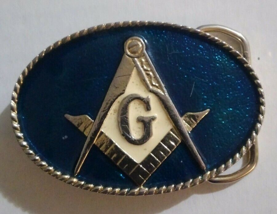 Masonic Masons Freemasonry Gold/Blue Enamel Metal Belt Buckle