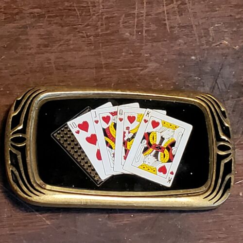 Vintage Poker Hearts Brass Belt Buckle Playing Cards 1983 Nap Inc