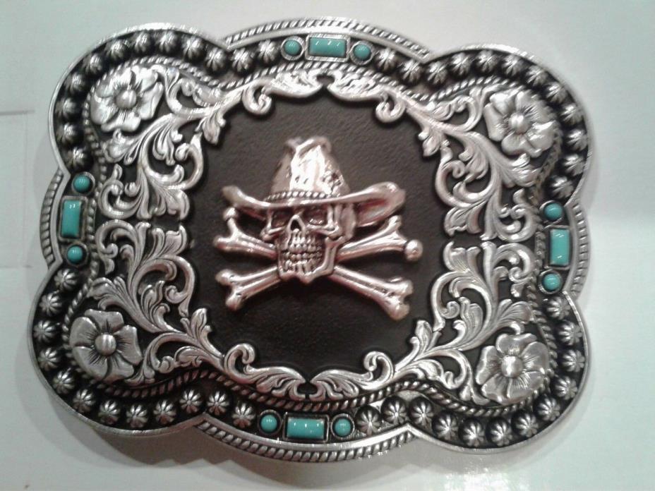 Nocona Buckles Western Mens Belt Buckle Skull Cowboy Hat Silver