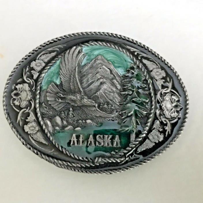 Vintage 1991 Siskiyou Alaska Belt Buckle in Pewter & Enamel