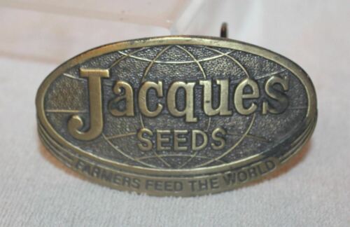 vintage JACQUES SEEDS Belt Buckle - Brass - 1977 Limited Edition - Farm Boy