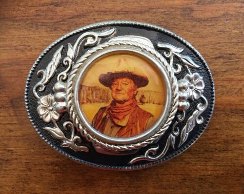 Vintage John Wayne Photo Belt Buckle Western Cowboy Ranch Hand Attire