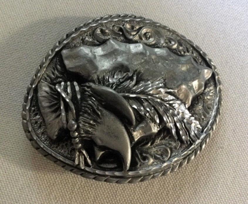 Large Ege 93 Pewter Belt Buckle w/ Arrowhead, Feather & Claw - Made in USA