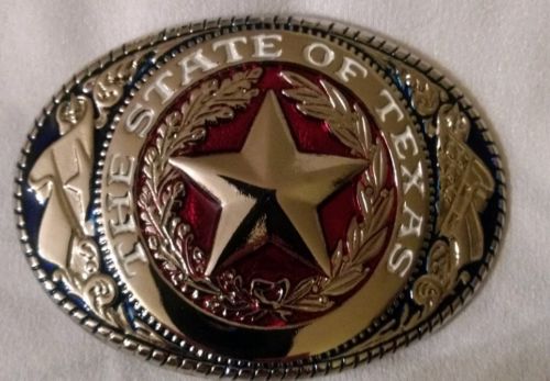 The State Of Texas Black Silver Logo Texas Seal Western Belt Buckle