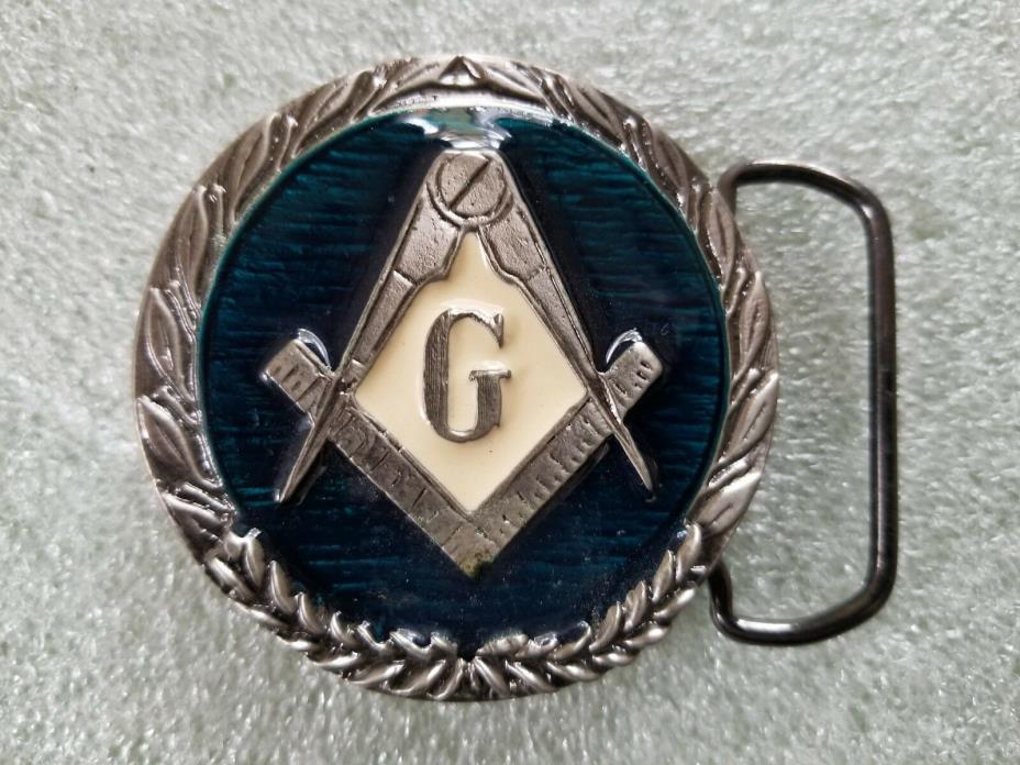 Freemason Masonic Belt Buckle #2008 Square Ruler & Drawing Compass Enamel