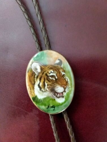 Bolo Tie With Hand  Painted Picture fired on China painting  (great gift)
