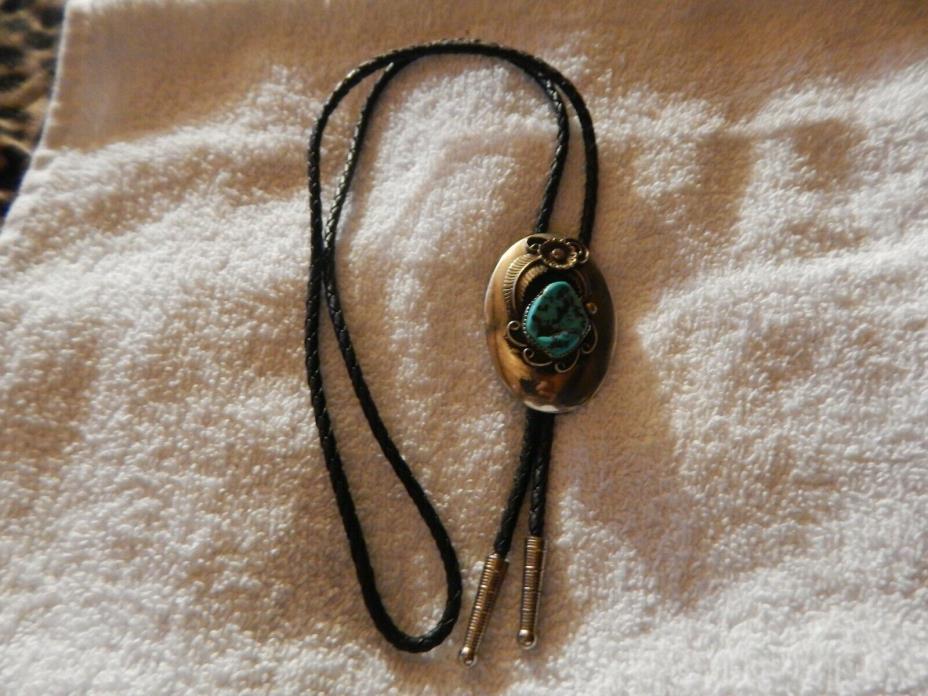 Mens Bolo tie turquoise stone made in Mexico