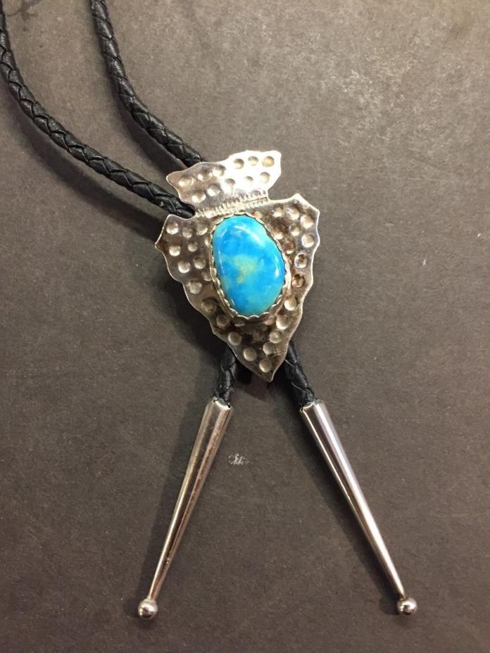 Sterling Silver Signed Arrow Head Bolo with  Turquois Stone!