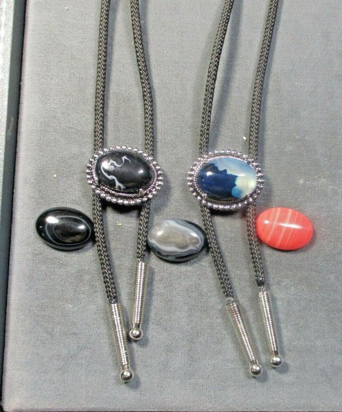 Bolo tie 25x18 Agate cabochon Silvered Hirozontal Oval slide Select stone ?