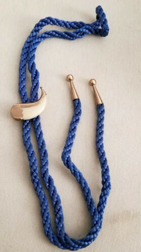 Vintage Bear Claw Bolo Tie Blue Rope 10k Gold Mount & Tips