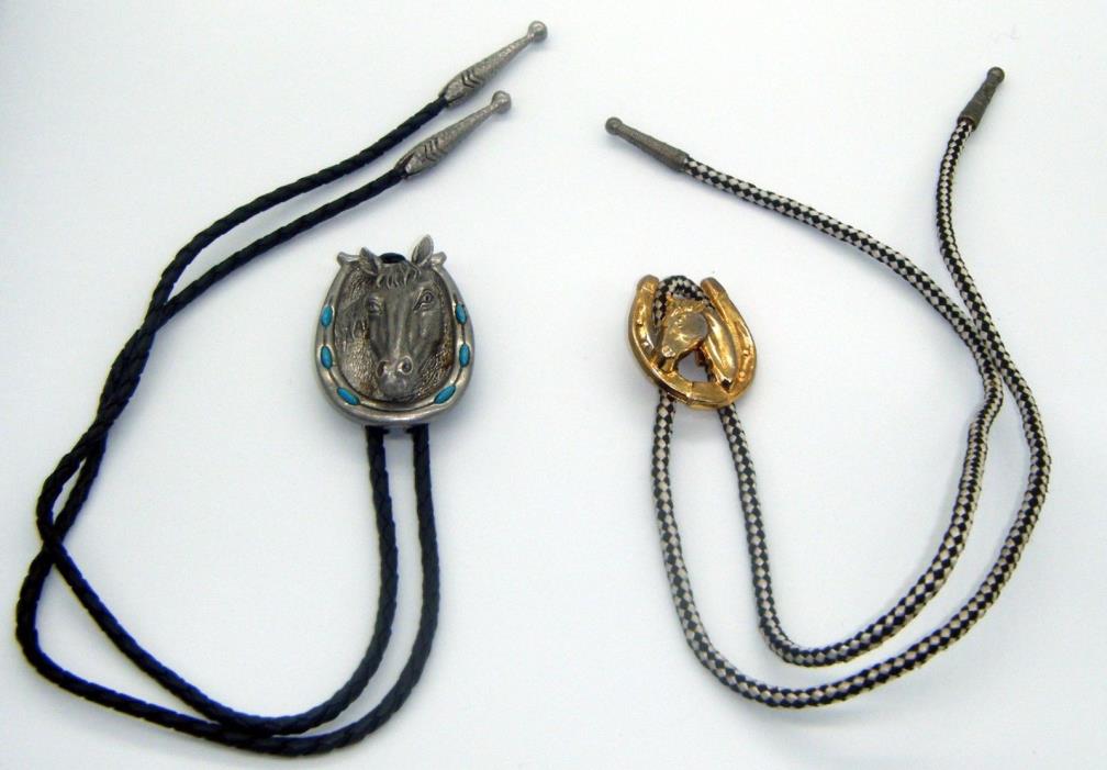 2 Vintage Horse Head Horseshoe Bolo Ties J. Ritter