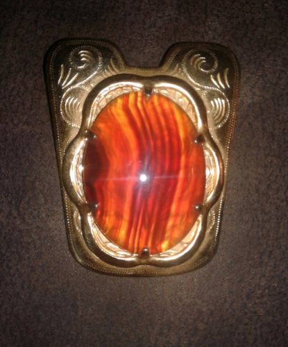 vintage bolo tie clasp. orange stone gold