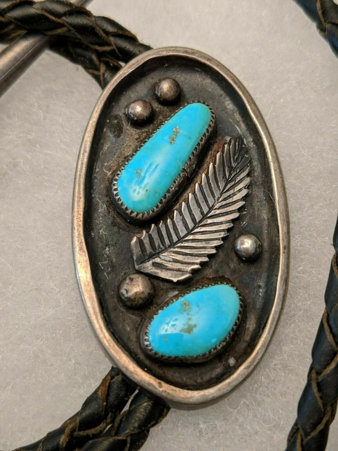 STERLING SILVER 925 AMERICAN MADE BOLO TIE,  TURQUOISE,