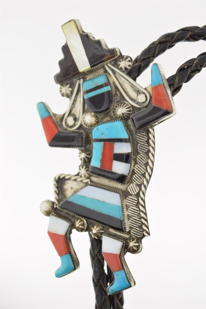 Zuni Sterling Mixed Media Bolo Tie by Gladys Lamy