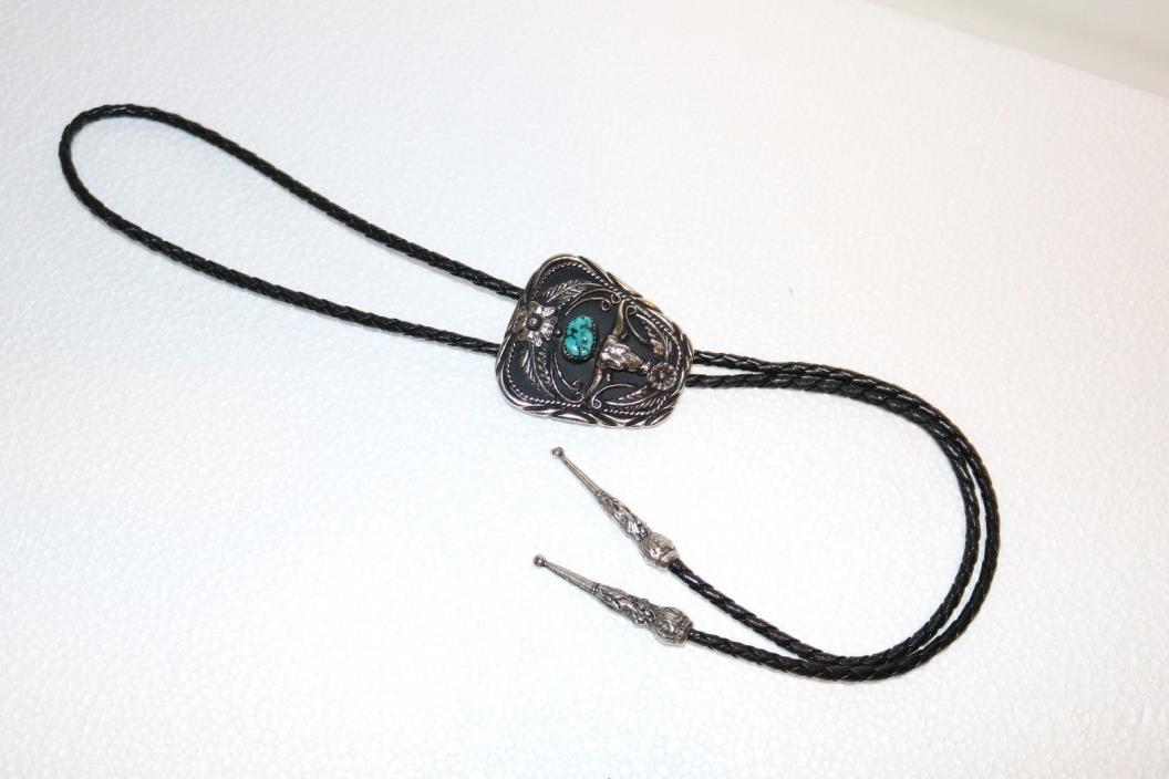 S.S.I. Southwestern Turquoise & silver Longhorn Steer BoLo Tie Handcrafted USA