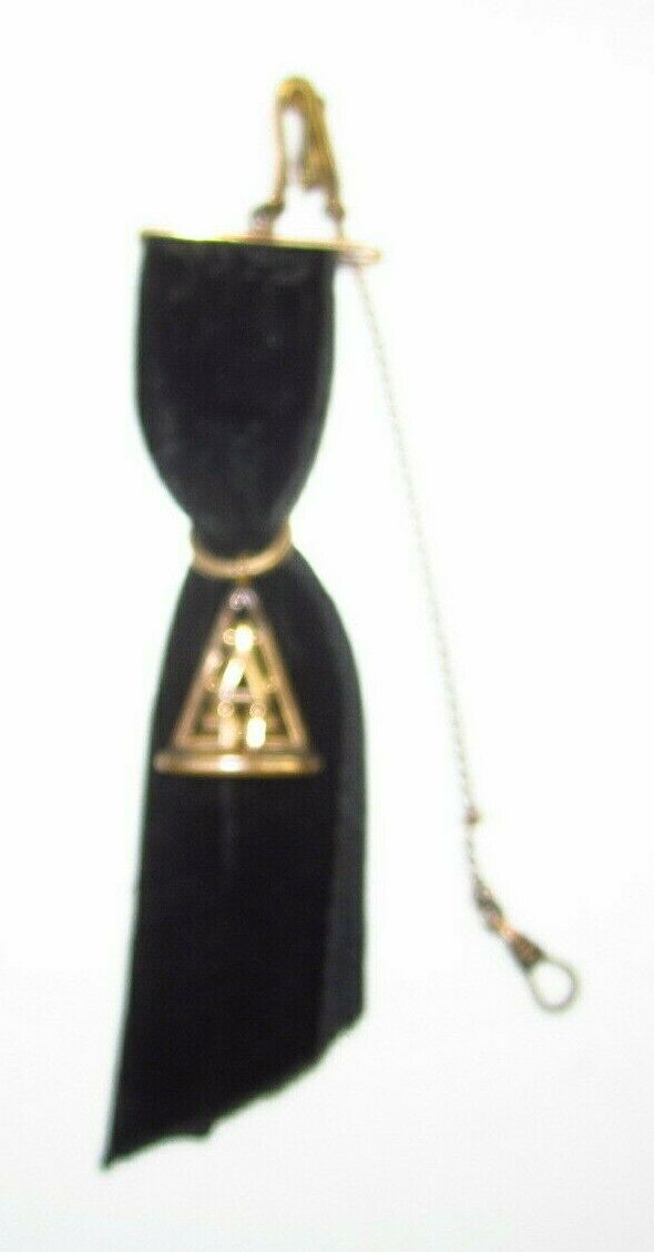 Antique Velvet Ribbon & Fancy Repousse Watch Fob Chain Pin On Style