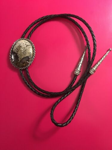 Vintage Bolo Tie Gem Stone Necklace Beautiful 32”