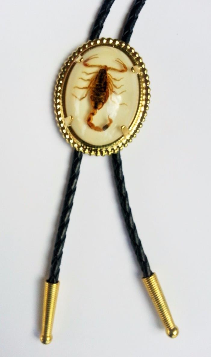 SCORPION ANIMAL 3-D GOLD EDGE RODEO COWBOY BOLOTIE WESTERN BOLO TIE