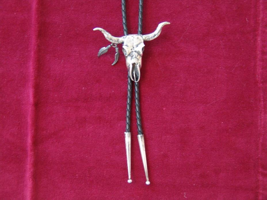 Sterling Silver Texas Long Horn Skull Bolo Tie, Made in the U.S.A. by GS