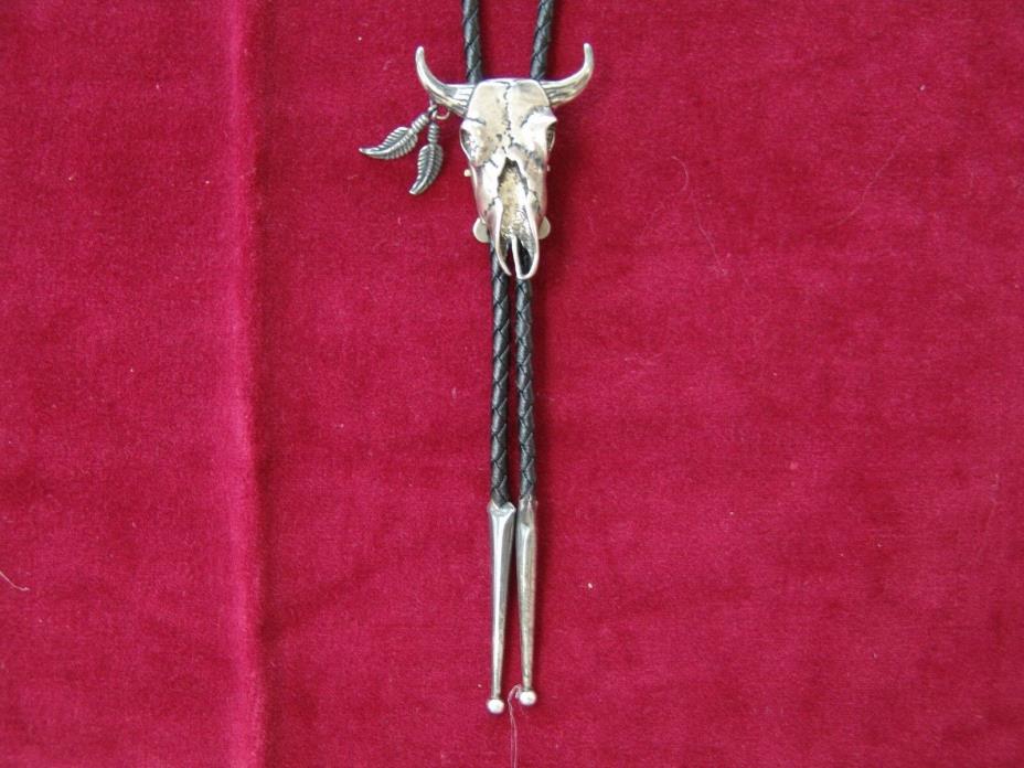 Sterling Silver Buffalo Skull Bolo Tie, Made in the USA by B.T.C. Silversmiths