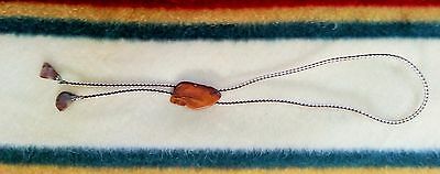 BOLO TIE MENS POLISHED ROCK VINTAGE BRAIDED SILVER BROWN WHITE