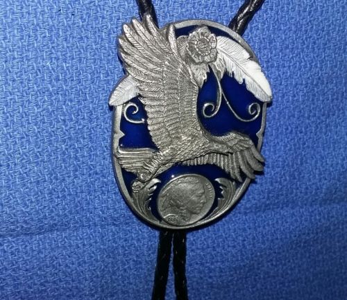 STUNNING NEW 1995 Siskiyou Eagle Indian Head Nickel Bolo Western Tie Necklace