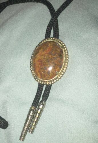 Bolo Tie with Polished Stone Slider,  Cord & Silver Color Tips