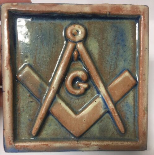 Vintage Pottery Tile Masonice Freemason Symbol Logo