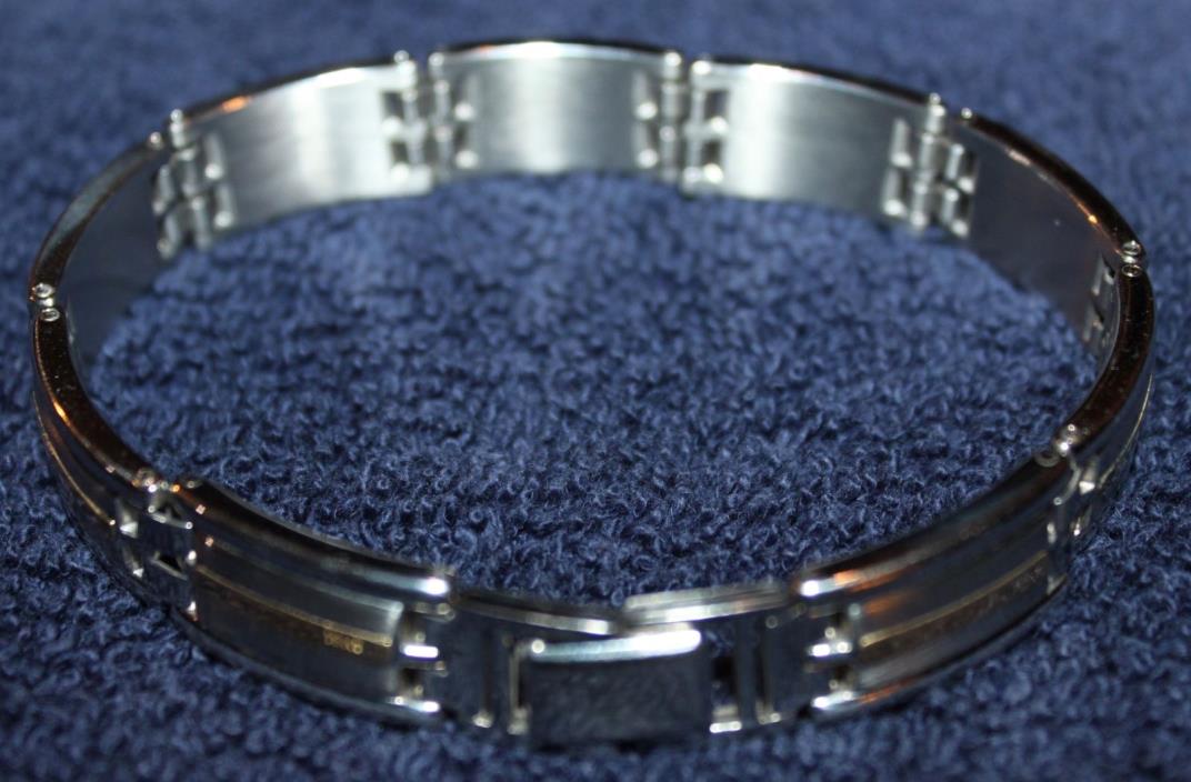 Heavy 18KT Gold and Stainless Steel Men's Bracelet 8 Inches Very Nice