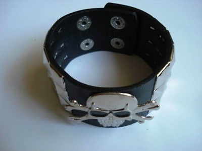 Skull Checkered Studded Leather Bracelet