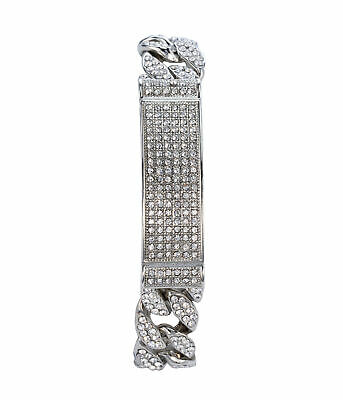 Men's Silver Plated Cuban Link ID Bracelet with Simulated Diamonds