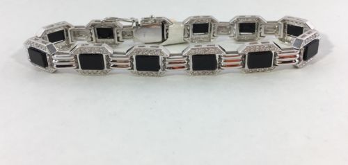 1.20 ct NATURAL  DIAMOND Mens onyx bracelet SOLID 14k white GOLD ( NEW )