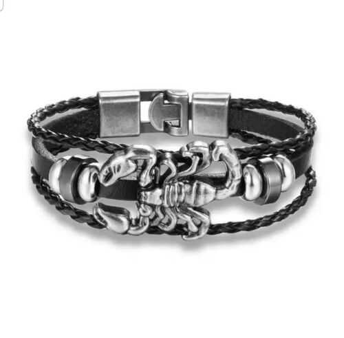 Genuine Leather Braided Rope scopion Bracelet Wristband Mens Womens