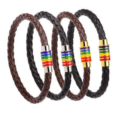 Color Strip Accent Genuine Leather Braided Bracelet
