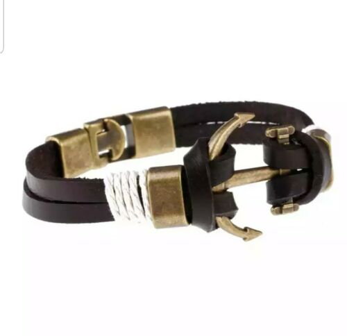 Genuine Leather Braided Rope Bangle Anchor Bracelet Wristband Mens Womens