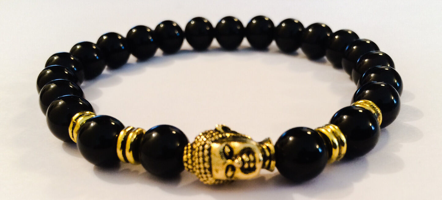 Golden Buddha/Black Obsidian Beaded Shamballa Stretch Bracelet Men/Women